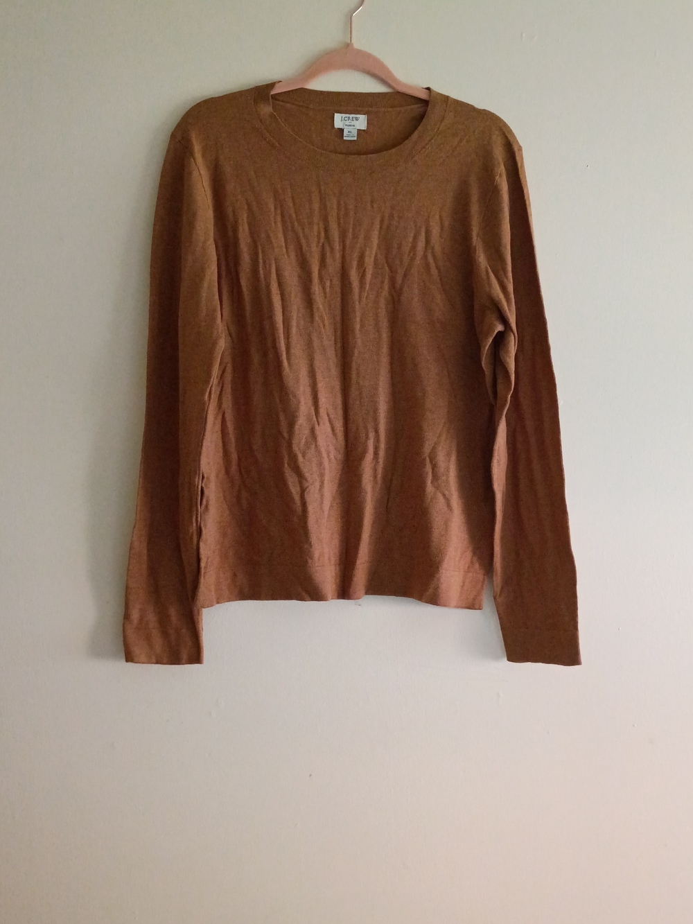 J.Crew Teddie Sweater Womens XL Camel Tan 100% Cotton Crewneck Pullover